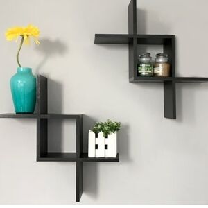 Modern Black Intersecting Wall Floating  Shelves
